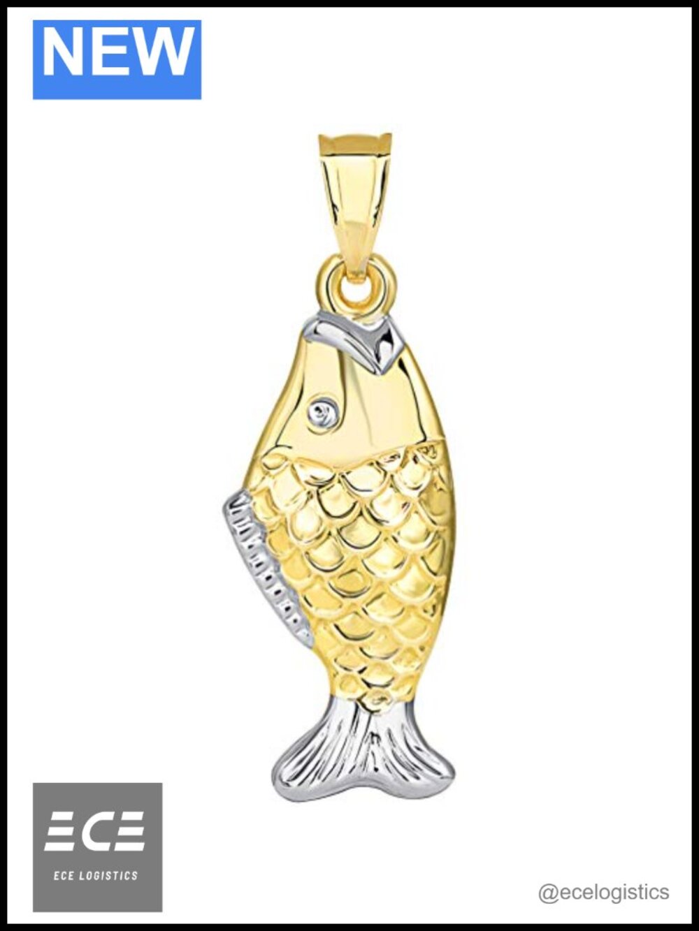 14k Yellow Gold Two Tone 3D Bass Fish Pendant